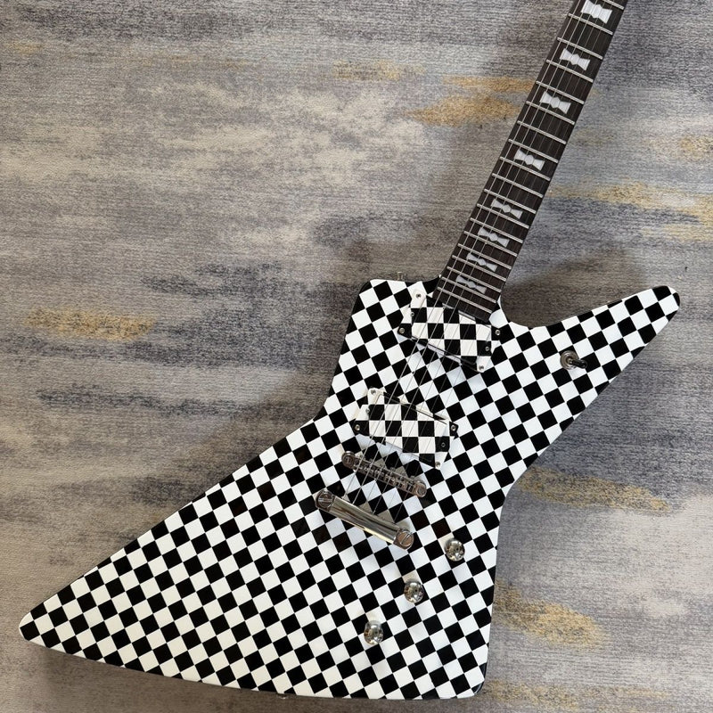 Black White Checkerboard Explorer Style Electric Guitar (LRG-004)