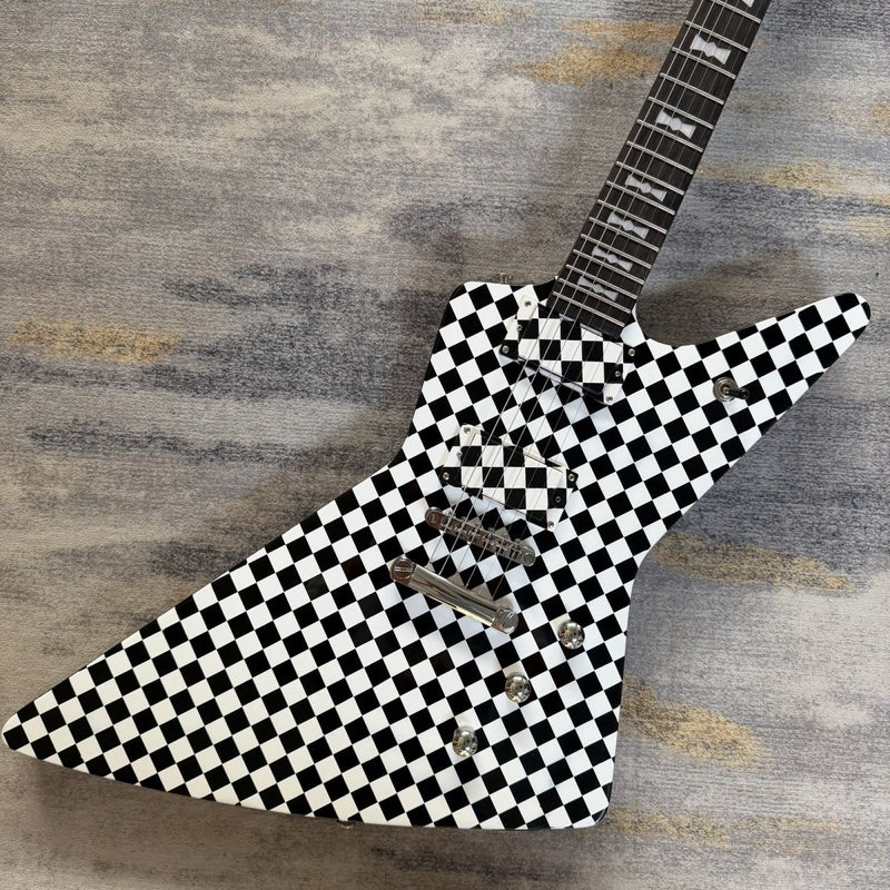 Black White Checkerboard Explorer Style Electric Guitar (LRG-004)