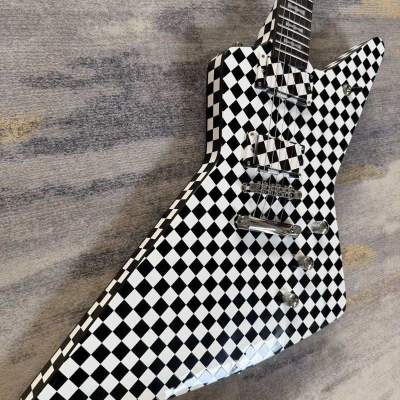 Black White Checkerboard Explorer Style Electric Guitar (LRG-004)