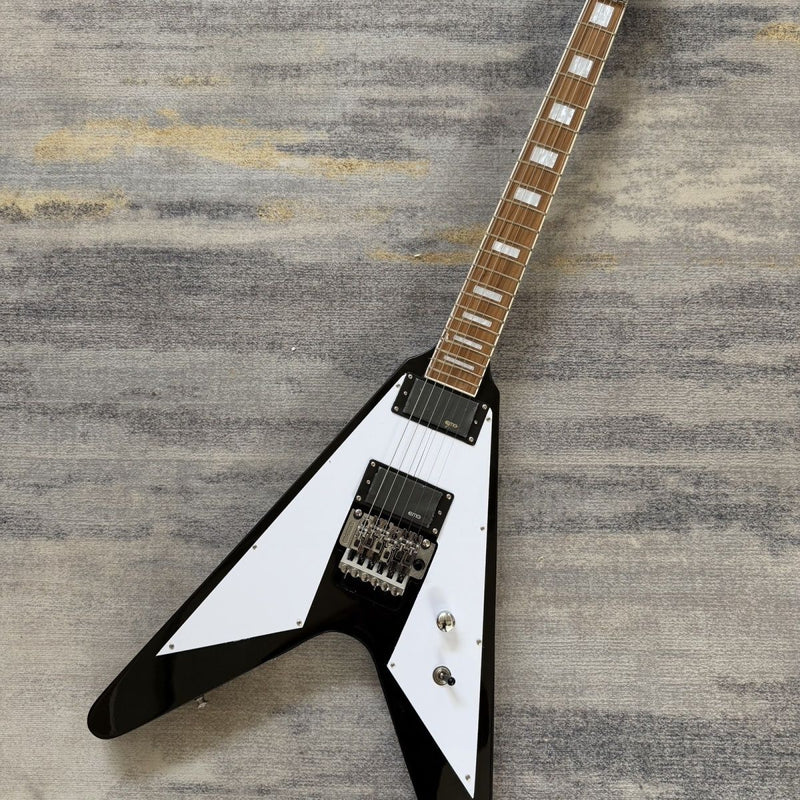 Black White Flying V Style Electric Guitar (LRG-036, No Logo)