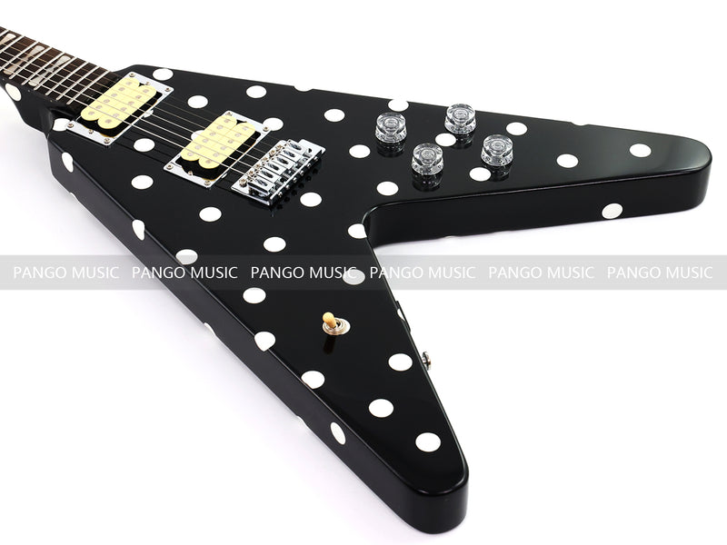 Black White Polka Dot Flying V Style Electric Guitar (LRG-023X)
