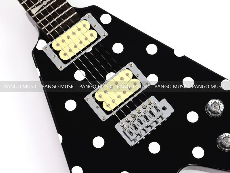 Black White Polka Dot Flying V Style Electric Guitar (LRG-023X)