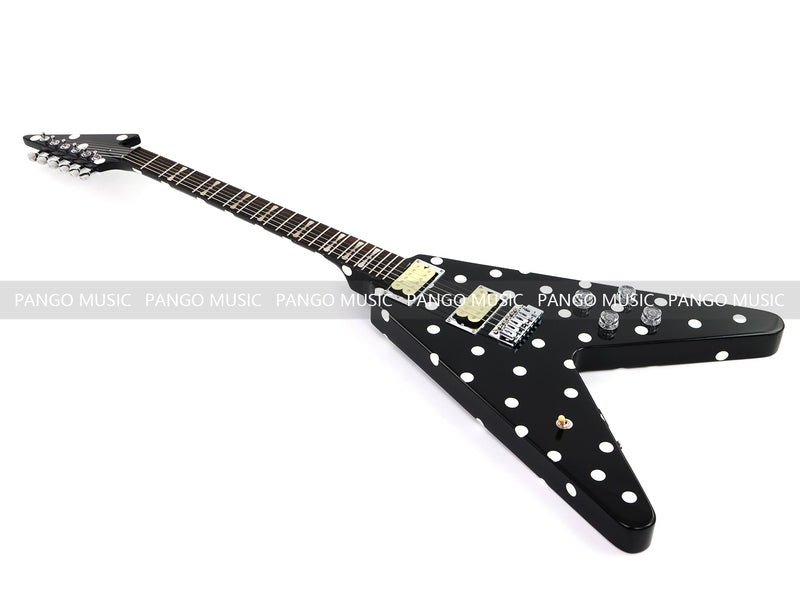 Black White Polka Dot Flying V Style Electric Guitar (LRG-023X)