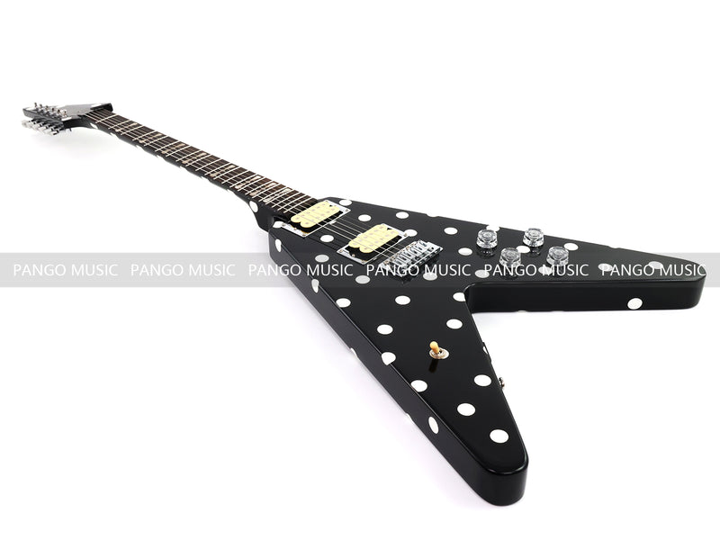 Black White Polka Dot Flying V Style Electric Guitar (LRG-023X)