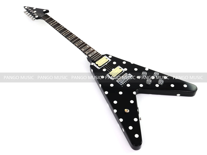 Black White Polka Dot Flying V Style Electric Guitar (LRG-023X)