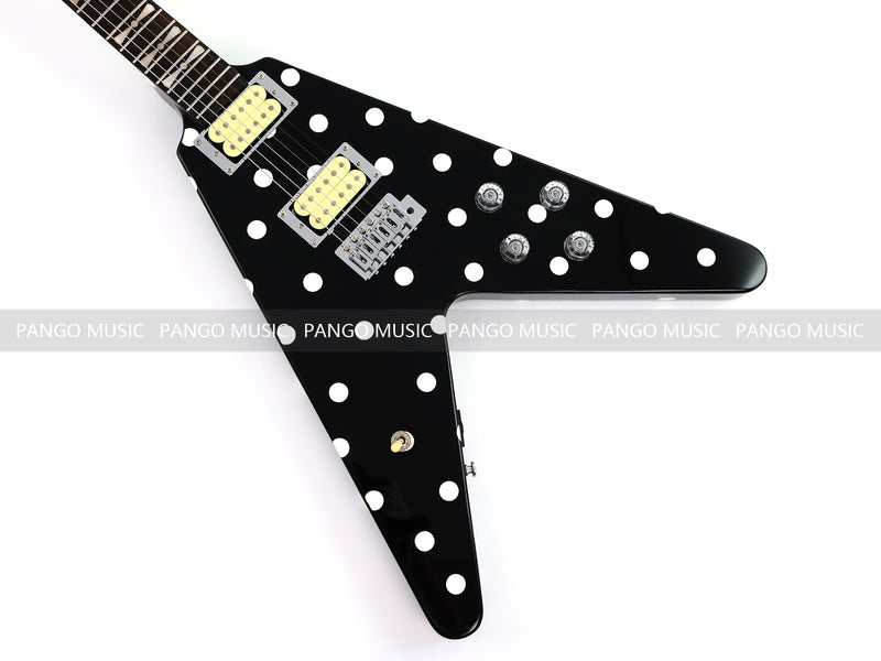 Black White Polka Dot Flying V Style Electric Guitar (LRG-023X)