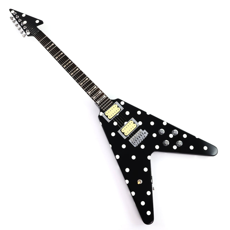 Black White Polka Dot Flying V Style Electric Guitar (LRG-023X)
