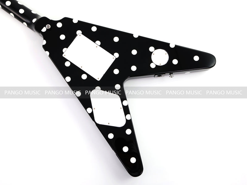 Black White Polka Dot Flying V Style Electric Guitar (LRG-023X)