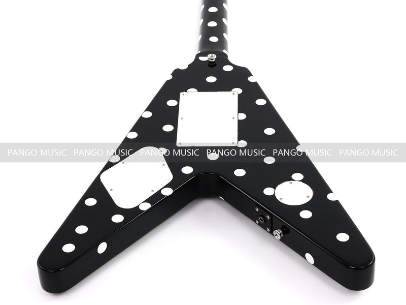 Black White Polka Dot Flying V Style Electric Guitar (LRG-023X)
