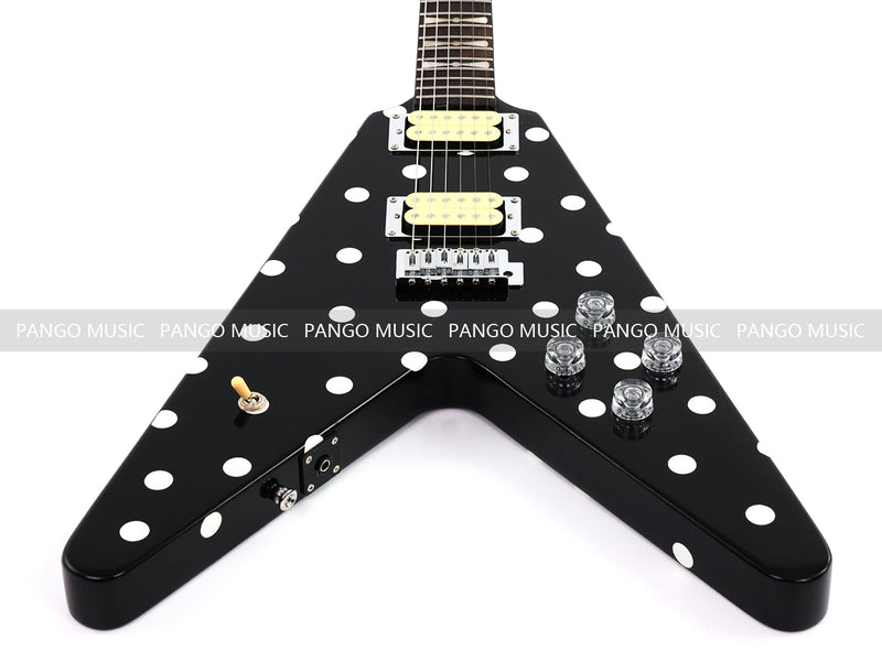 Black White Polka Dot Flying V Style Electric Guitar (LRG-023X)