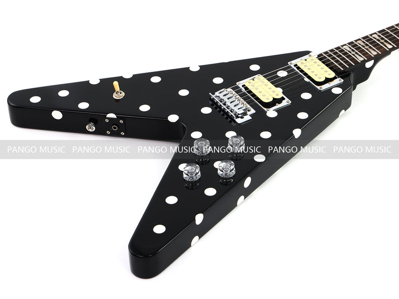 Black White Polka Dot Flying V Style Electric Guitar (LRG-023X)