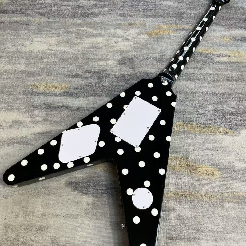 Black White Polka Dot Flying V Style Electric Guitar (LRG-023)