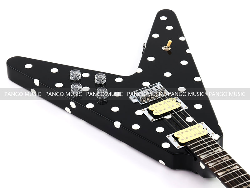 Black White Polka Dot Flying V Style Electric Guitar (LRG-023X)