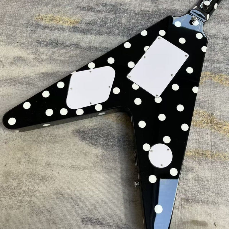 Black White Polka Dot Flying V Style Electric Guitar (LRG-023)