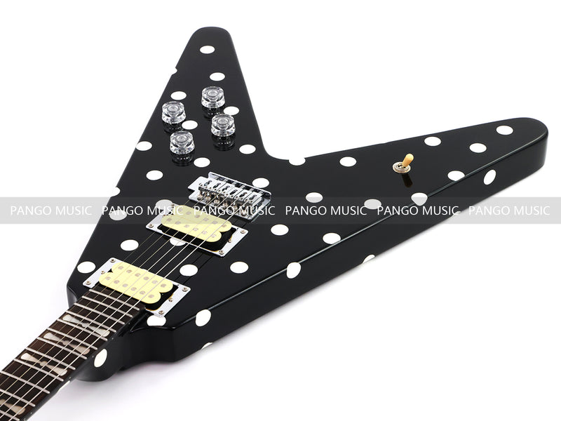 Black White Polka Dot Flying V Style Electric Guitar (LRG-023X)