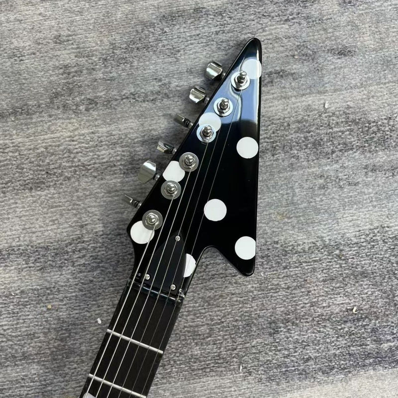Black White Polka Dot Flying V Style Electric Guitar (LRG-023)