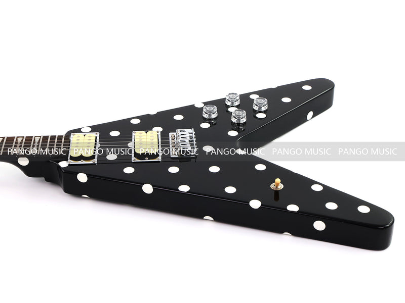 Black White Polka Dot Flying V Style Electric Guitar (LRG-023X)