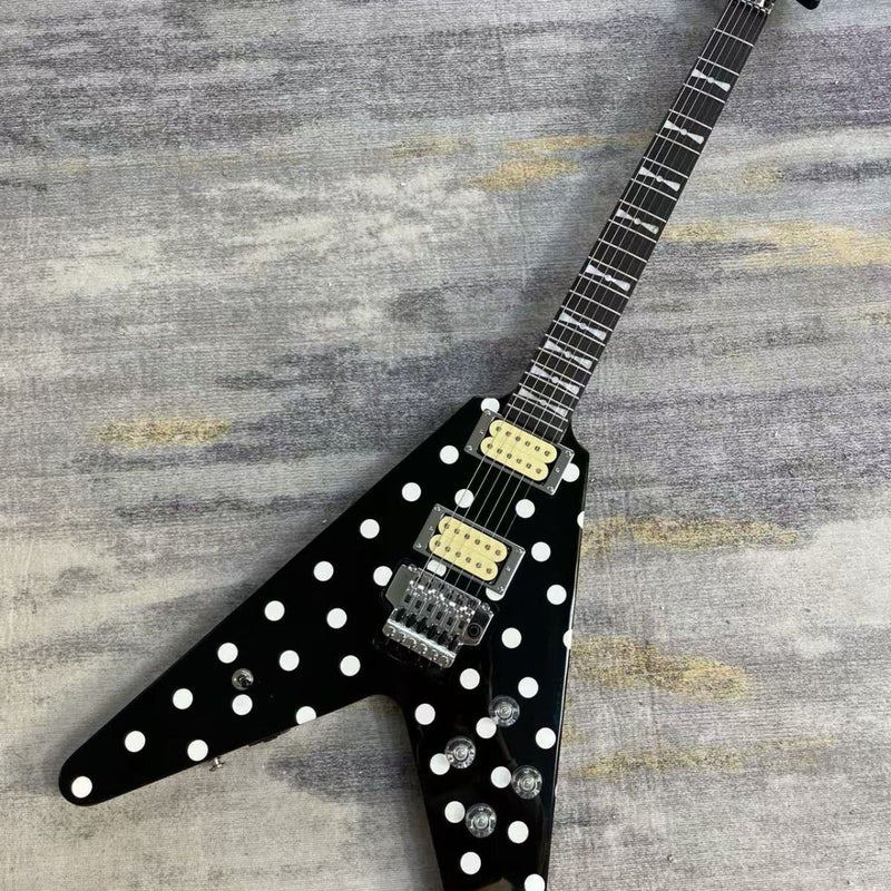 Black White Polka Dot Randy Rhoads V Style Electric Guitar (LRG-027)