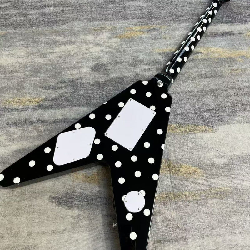 Black White Polka Dot Randy Rhoads V Style Electric Guitar (LRG-027)