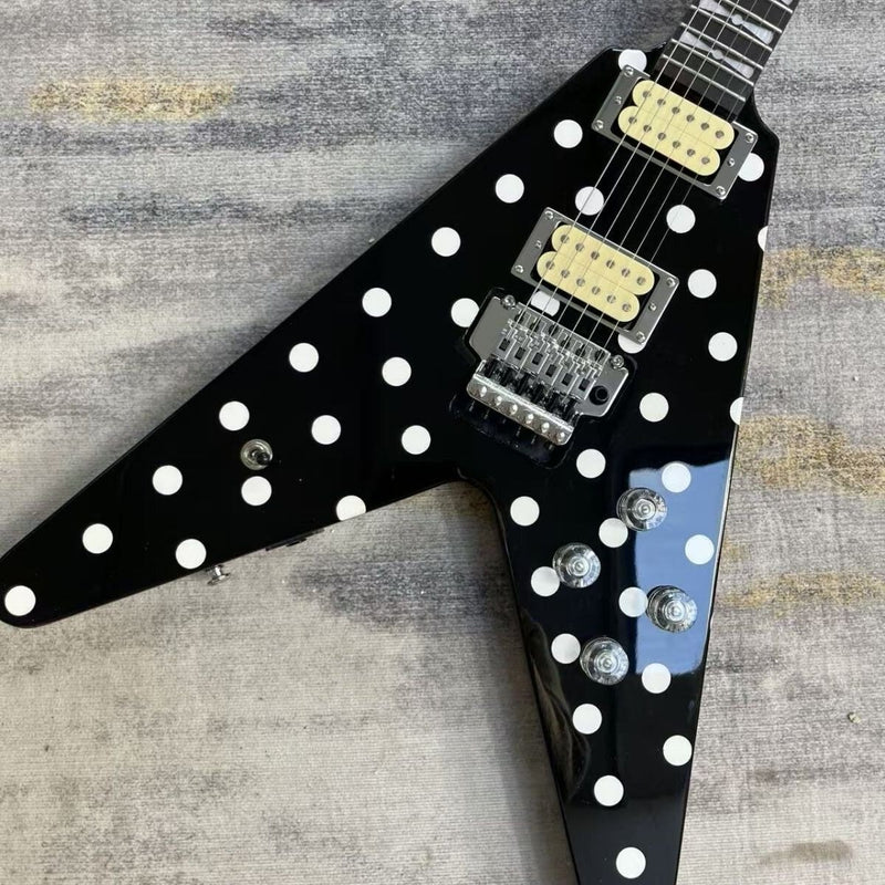 Black White Polka Dot Randy Rhoads V Style Electric Guitar (LRG-027)