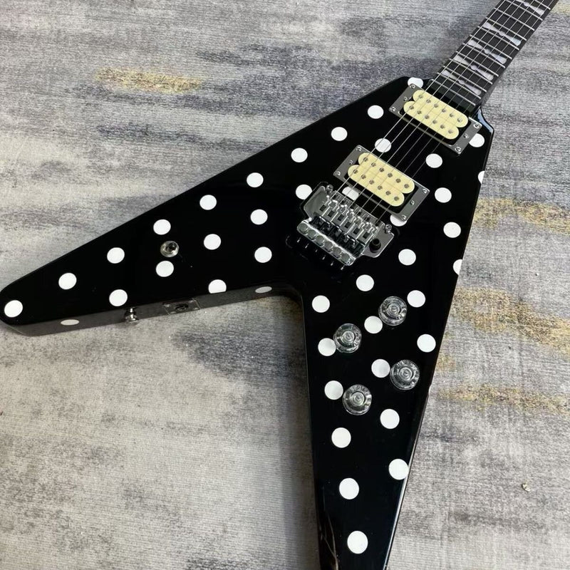Black White Polka Dot Randy Rhoads V Style Electric Guitar (LRG-027)