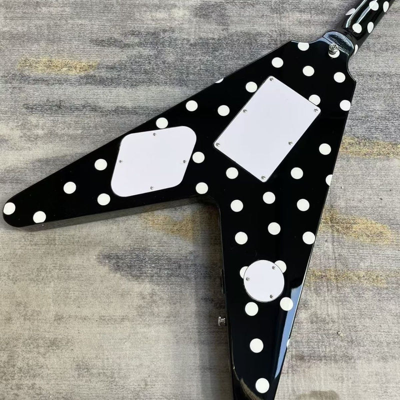 Black White Polka Dot Randy Rhoads V Style Electric Guitar (LRG-027)