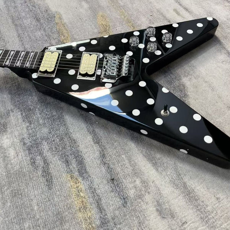 Black White Polka Dot Randy Rhoads V Style Electric Guitar (LRG-027)