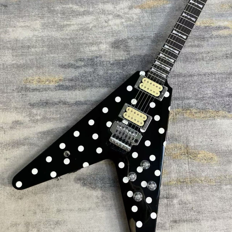 Black White Polka Dot Randy Rhoads V Style Electric Guitar (LRG-027)