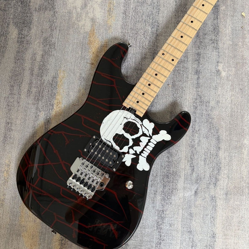 Charvel-Inspired Electric Guitar with Gloss Black Skull & Blood Drip Graphic (LRG-079)