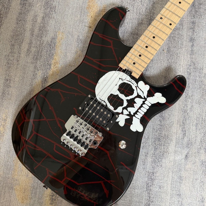 Charvel-Inspired Electric Guitar with Gloss Black Skull & Blood Drip Graphic (LRG-079)