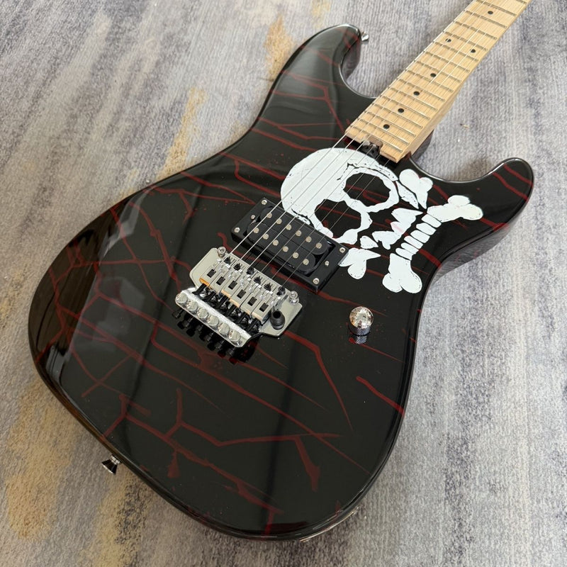 Charvel-Inspired Electric Guitar with Gloss Black Skull & Blood Drip Graphic (LRG-079)