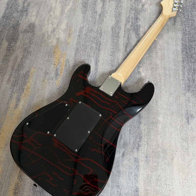 Charvel-Inspired Electric Guitar with Gloss Black Skull & Blood Drip Graphic (LRG-079)