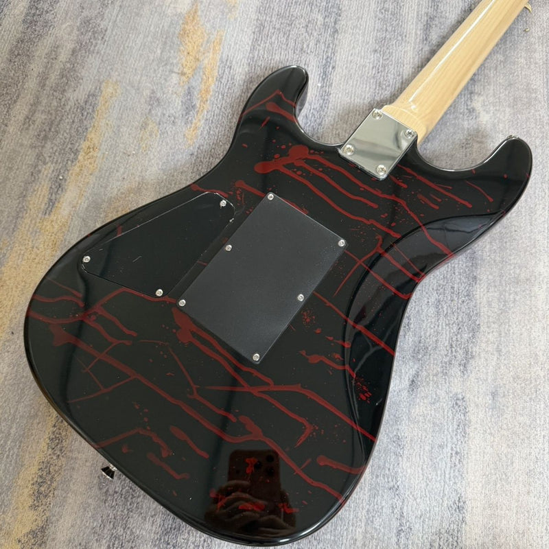 Charvel-Inspired Electric Guitar with Gloss Black Skull & Blood Drip Graphic (LRG-079)