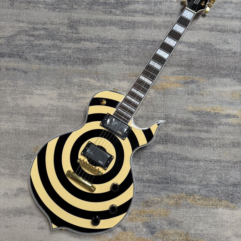 Cream Black Bullseye Gloss Finish Single Cut Electric Guitar (LRG-042)