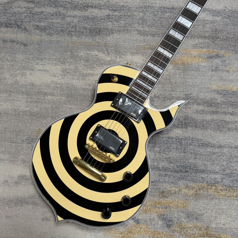 Cream Black Bullseye Gloss Finish Single Cut Electric Guitar (LRG-042)
