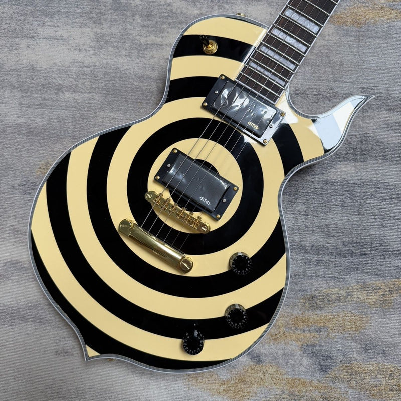 Cream Black Bullseye Gloss Finish Single Cut Electric Guitar (LRG-042)