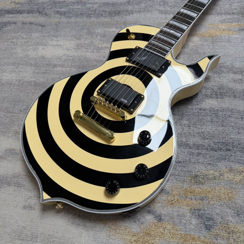 Cream Black Bullseye Gloss Finish Single Cut Electric Guitar (LRG-042)