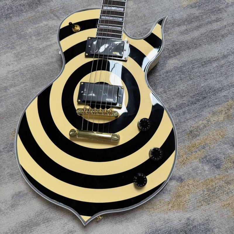 Cream Black Bullseye Gloss Finish Single Cut Electric Guitar (LRG-042)