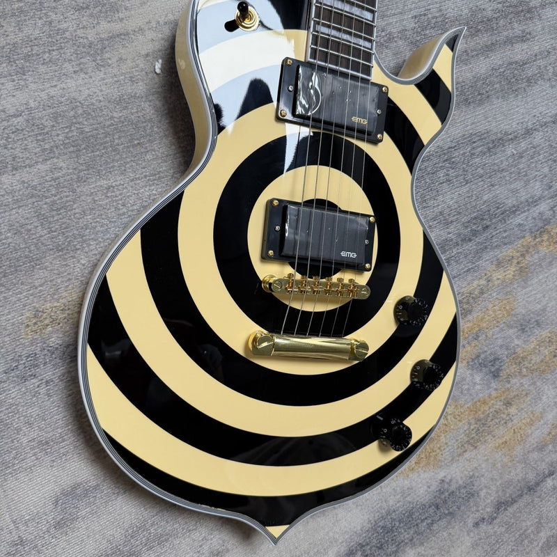 Cream Black Bullseye Gloss Finish Single Cut Electric Guitar (LRG-042)