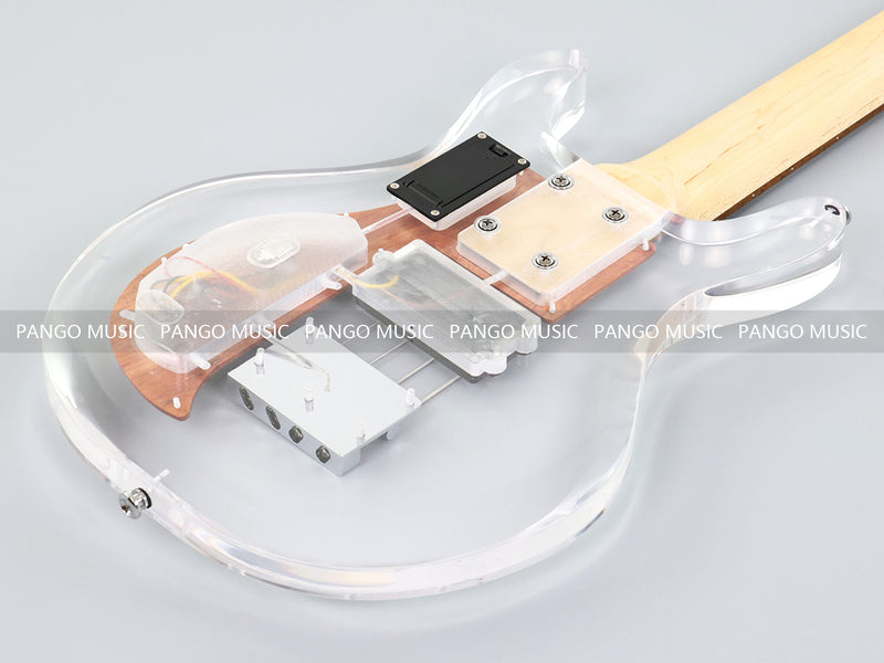 Dan Armstrong Style Clear Acrylic 4-String Electric Bass Guitar with Changing LED Lights (PAG-009)