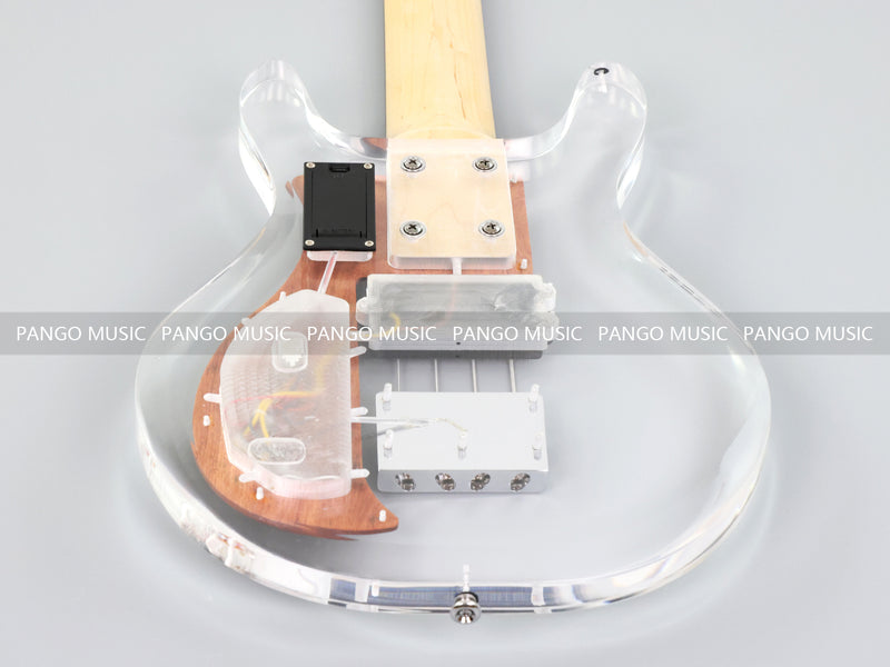 Dan Armstrong Style Clear Acrylic 4-String Electric Bass Guitar with Changing LED Lights (PAG-009)