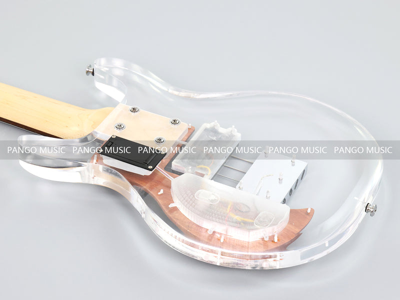 Dan Armstrong Style Clear Acrylic 4-String Electric Bass Guitar with Changing LED Lights (PAG-009)