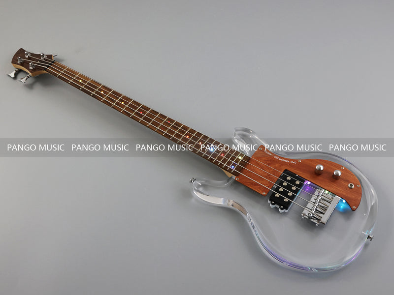 Dan Armstrong Style Clear Acrylic 4-String Electric Bass Guitar with Changing LED Lights (PAG-009)
