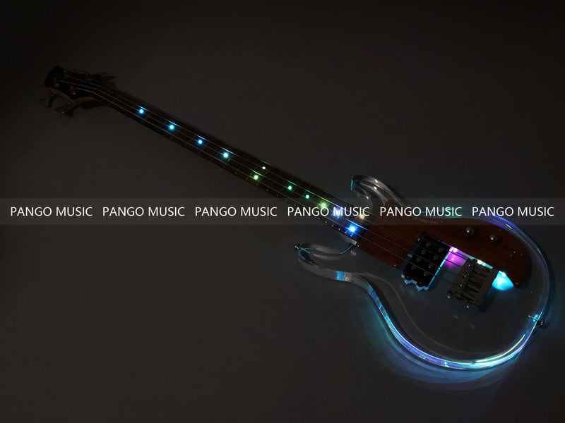 Dan Armstrong Style Clear Acrylic 4-String Electric Bass Guitar with Changing LED Lights (PAG-009)