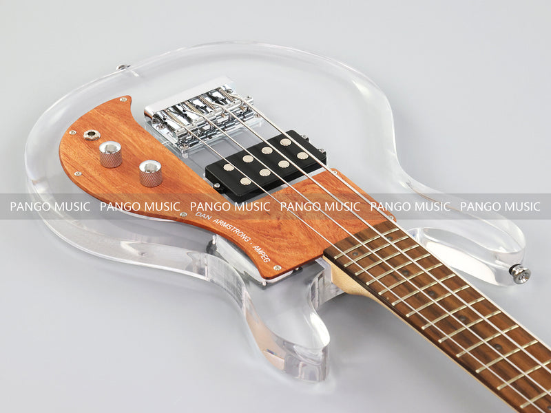 Dan Armstrong Style Clear Acrylic 4-String Electric Bass Guitar with Changing LED Lights (PAG-009)