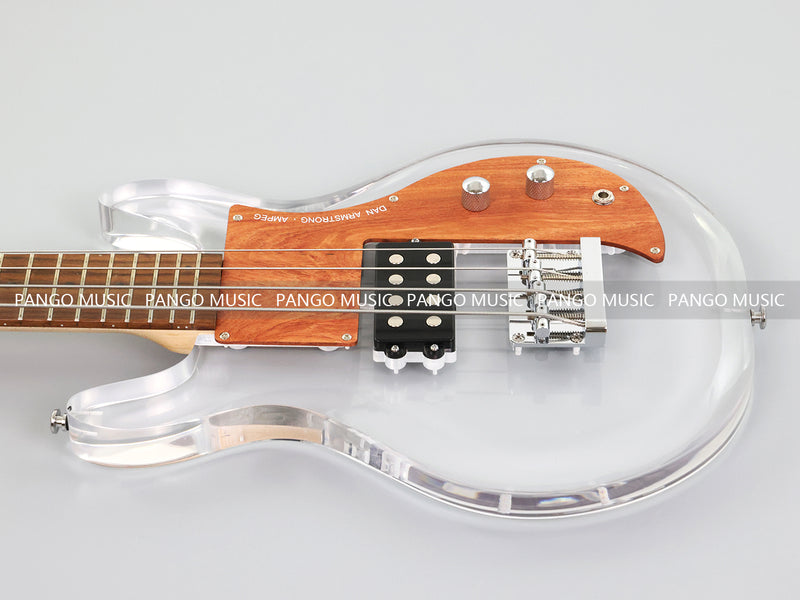 Dan Armstrong Style Clear Acrylic 4-String Electric Bass Guitar with Changing LED Lights (PAG-009)