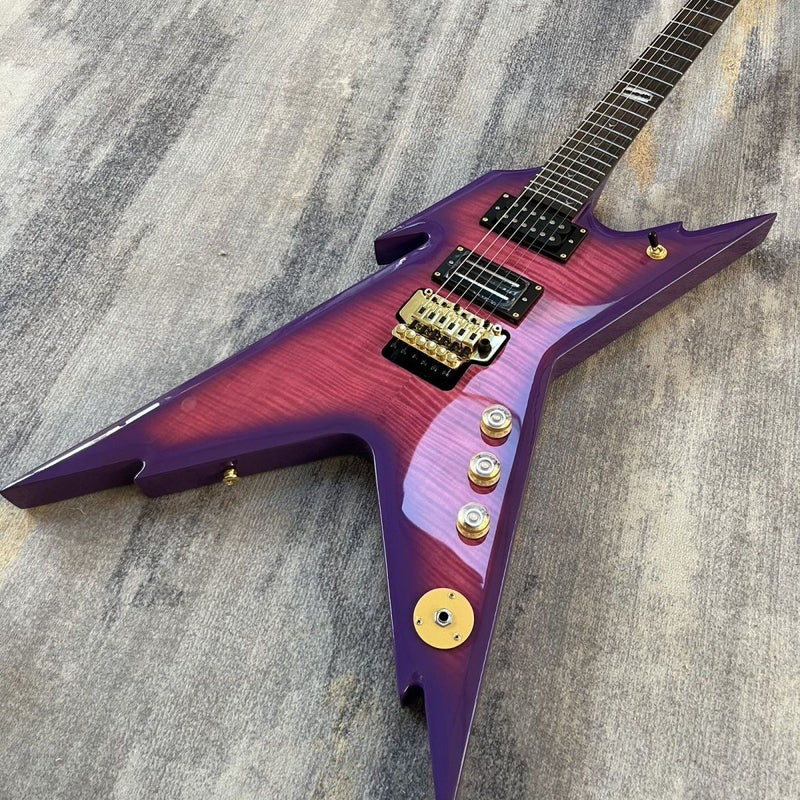 Dean Style Flamed Maple Top Gloss Purple Burst Finish Electric Guitar (LRG-012)