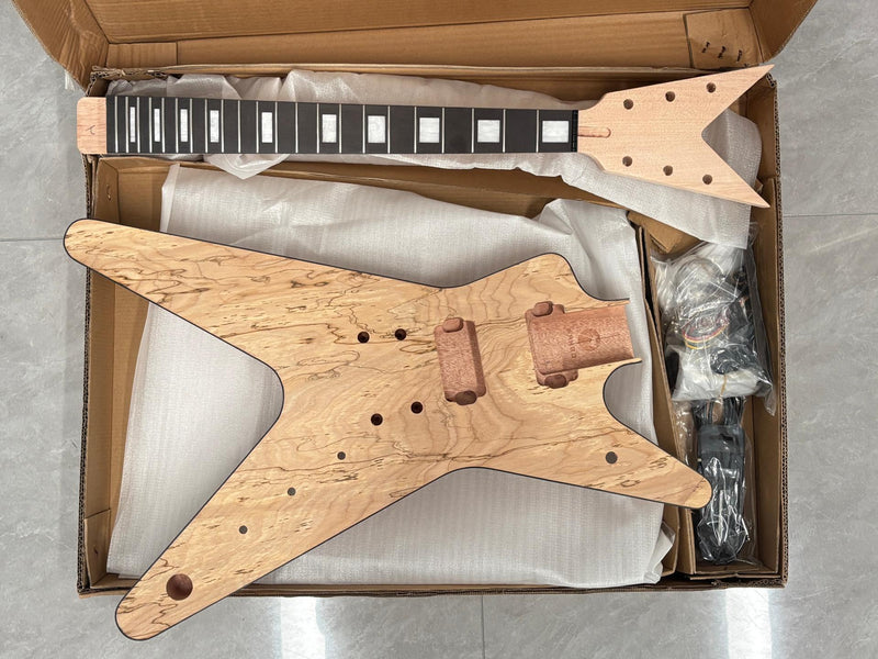 Dean Style DIY Electric Guitar Kit with Spalted Maple Top (LRF-024X)
