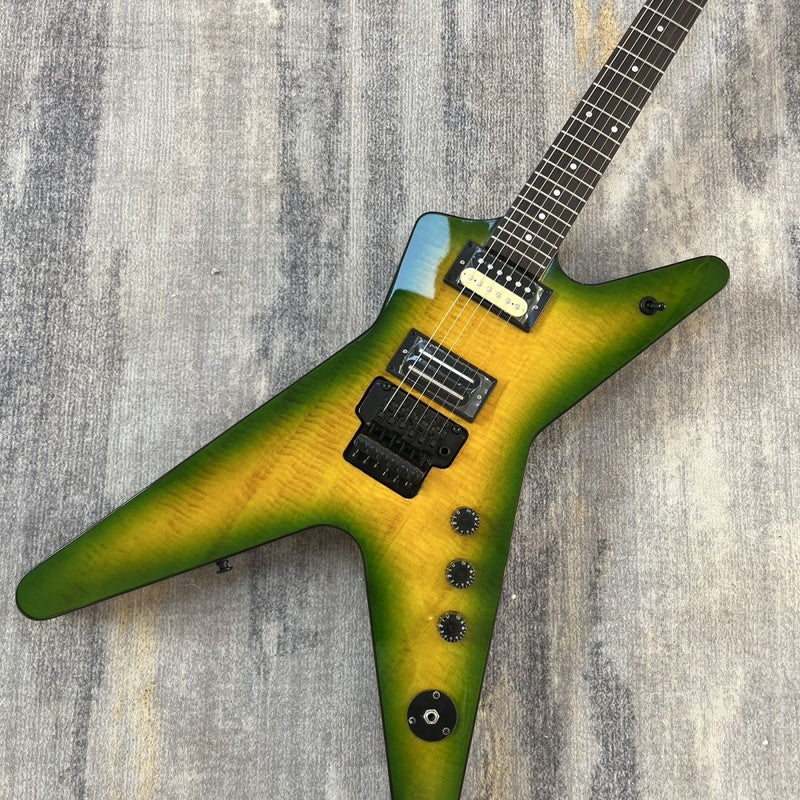 Dime Style Star V Flamed Maple Green Amber Gradient Burst Electric Guitar (LRG-021)