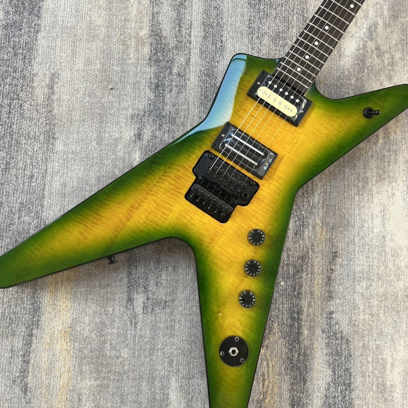 Dime Style Star V Flamed Maple Green Amber Gradient Burst Electric Guitar (LRG-021)